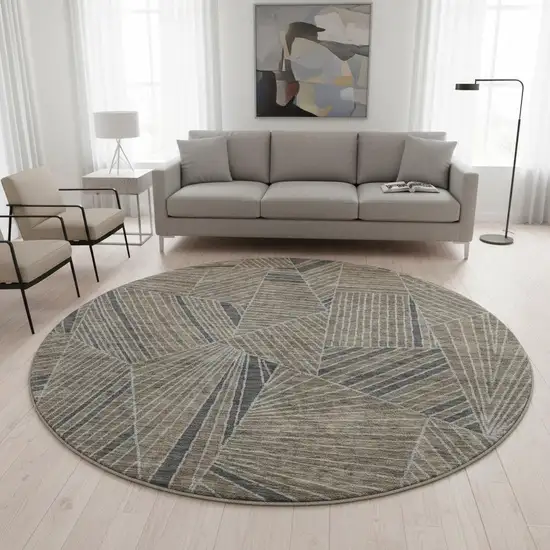 8' Coffee And Gray Geometric Washable Round Rug With UV Protection Photo 2