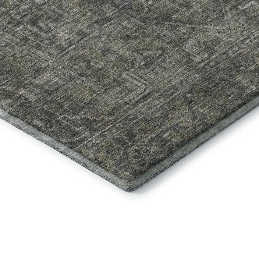 8' Coffee And Gray Medallion Distressed Washable Round Rug With UV Protection Photo 6