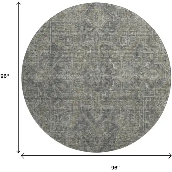 8' Coffee And Gray Medallion Distressed Washable Round Rug With UV Protection Photo 9