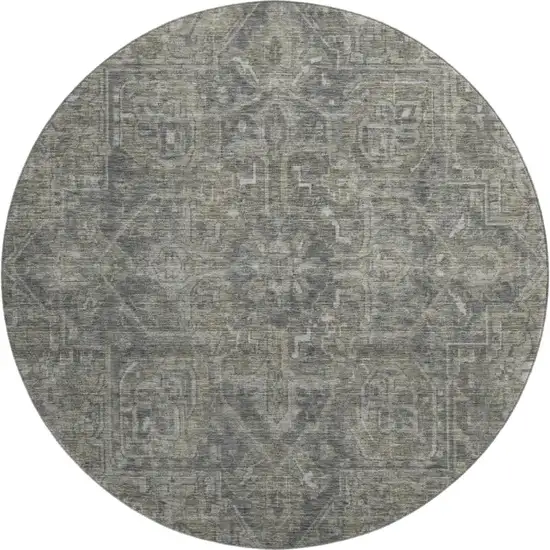 8' Coffee And Gray Medallion Distressed Washable Round Rug With UV Protection Photo 2