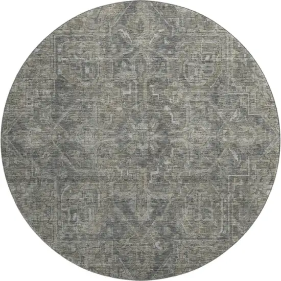 8' Coffee And Gray Oriental Washable Round Rug With UV Protection Photo 1