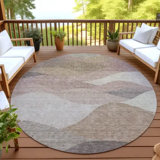 8' Coffee And Gray Round Abstract Washable Indoor Outdoor Area Rug Photo 4