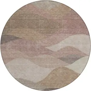Photo of 8' Coffee And Gray Round Abstract Washable Indoor Outdoor Area Rug