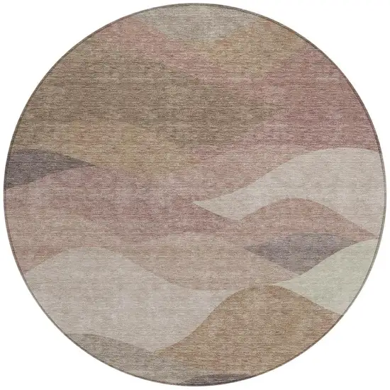 8' Coffee And Gray Round Abstract Washable Indoor Outdoor Area Rug Photo 3