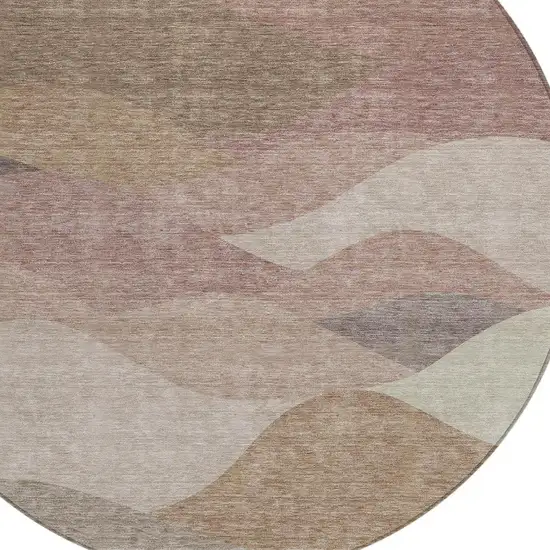 8' Coffee And Gray Round Abstract Washable Indoor Outdoor Area Rug Photo 2