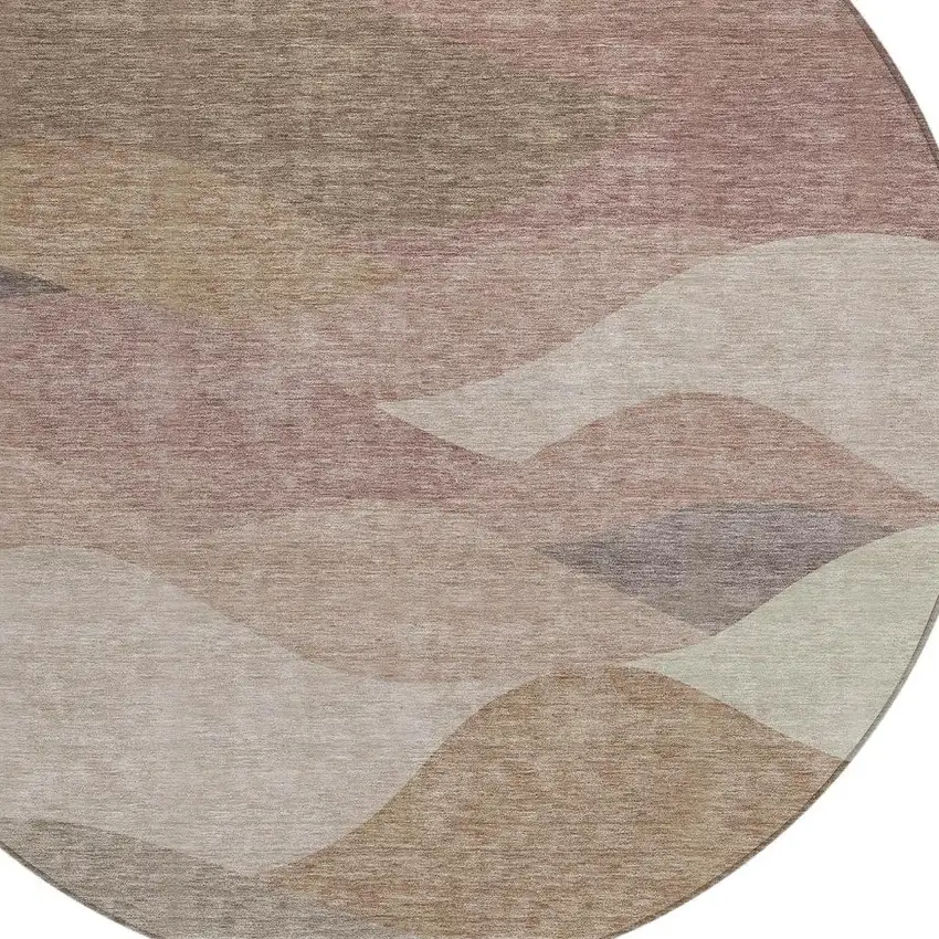 8' Coffee And Gray Round Abstract Washable Indoor Outdoor Area Rug Photo 2