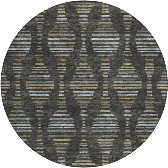 8' Coffee And Gray Round Striped Washable Indoor Outdoor Area Rug Photo 1