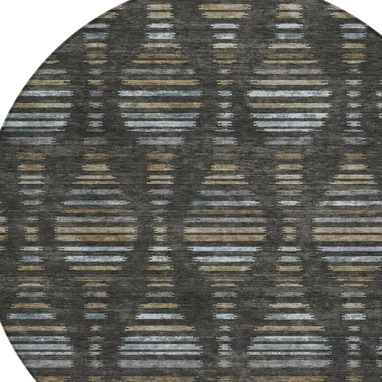 8' Coffee And Gray Round Striped Washable Indoor Outdoor Area Rug Photo 4