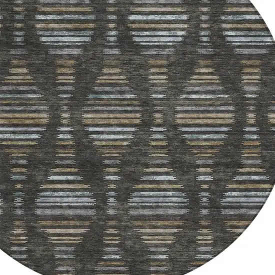 8' Coffee And Gray Round Striped Washable Indoor Outdoor Area Rug Photo 9