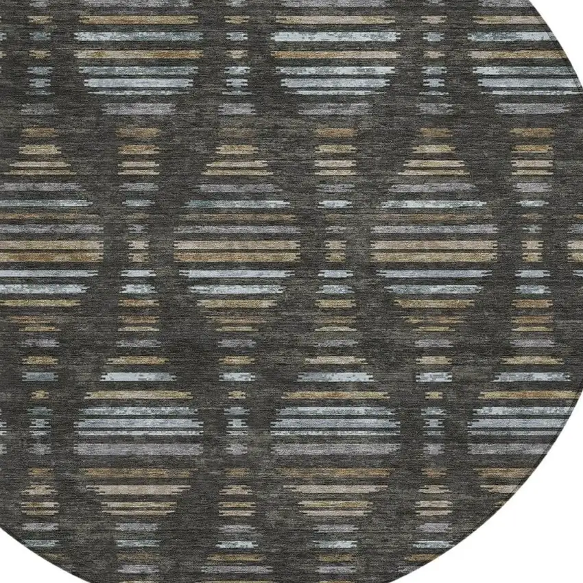 8' Coffee And Gray Round Striped Washable Indoor Outdoor Area Rug Photo 9