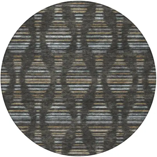 8' Coffee And Gray Round Striped Washable Indoor Outdoor Area Rug Photo 3