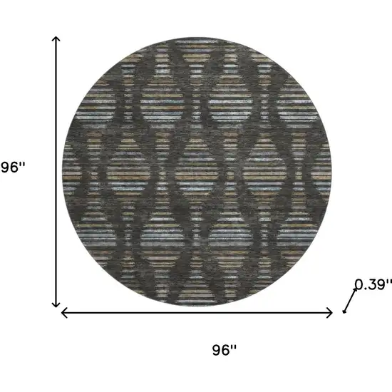 8' Coffee And Gray Striped Washable Round Rug With UV Protection Photo 8