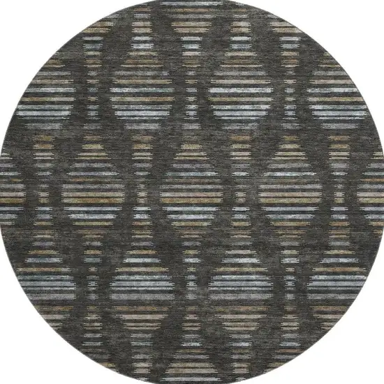 8' Coffee And Gray Striped Washable Round Rug With UV Protection Photo 4