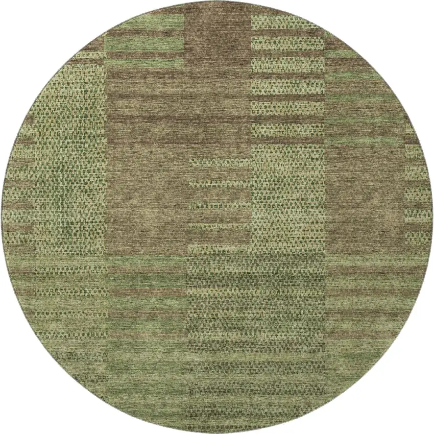 8' Coffee And Green Striped Washable Round Rug With UV Protection Photo 2