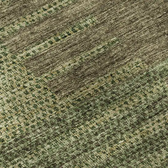 8' Coffee And Green Striped Washable Round Rug With UV Protection Photo 7