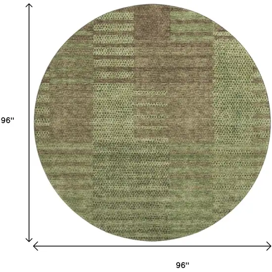 8' Coffee And Green Striped Washable Round Rug With UV Protection Photo 8