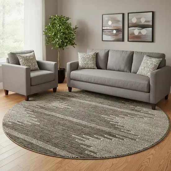 8' Coffee And Ivory Abstract Washable Round Rug With UV Protection Photo 1