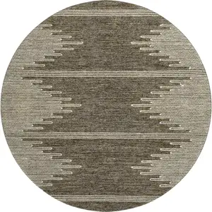 Photo of 8' Coffee And Ivory Abstract Washable Round Rug With UV Protection