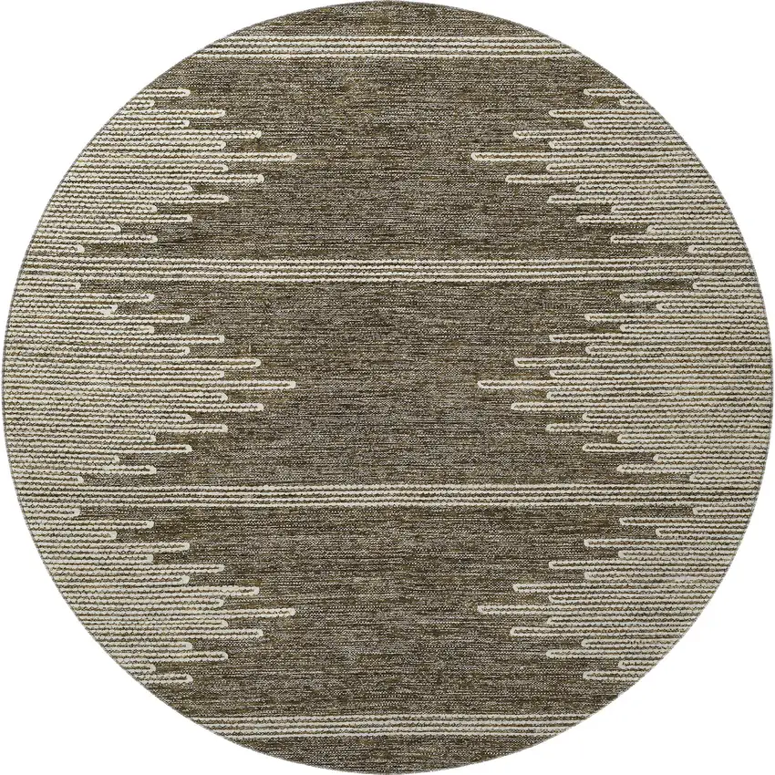 8' Coffee And Ivory Abstract Washable Round Rug With UV Protection Photo 4