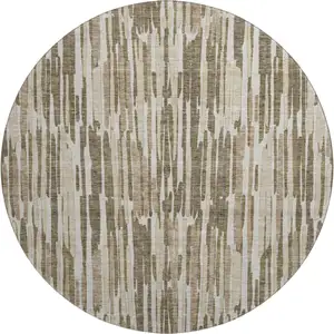 Photo of 8' Coffee And Ivory Abstract Washable Round Rug With UV Protection