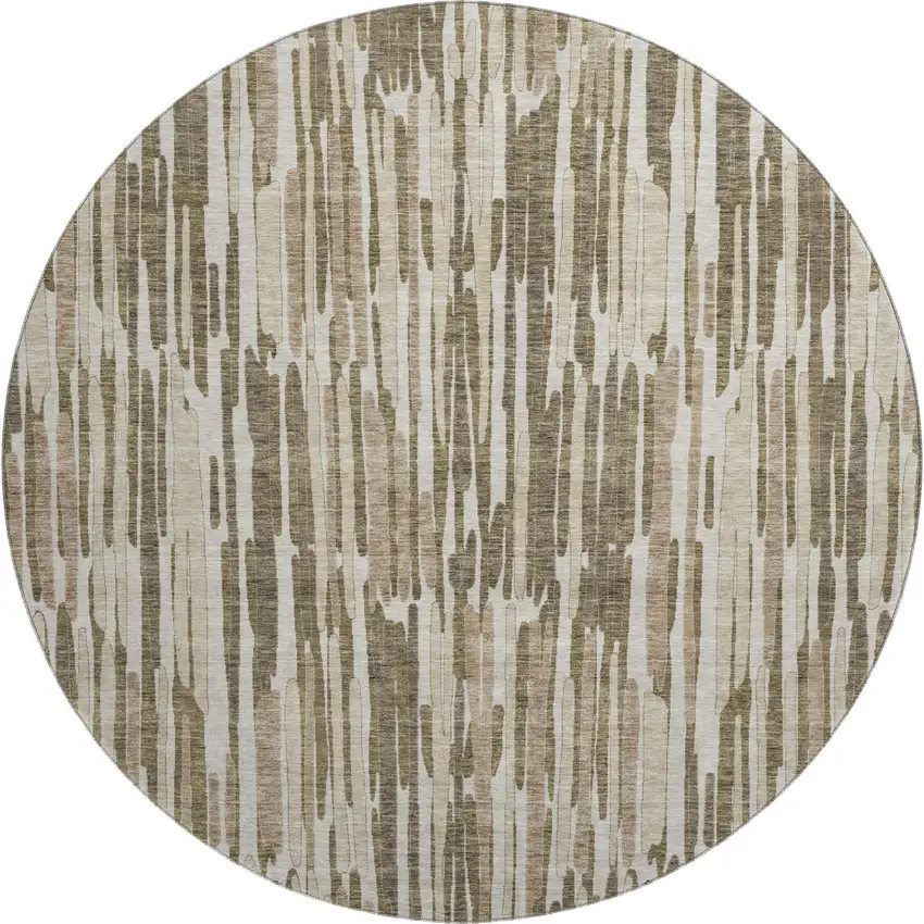 8' Coffee And Ivory Abstract Washable Round Rug With UV Protection Photo 1