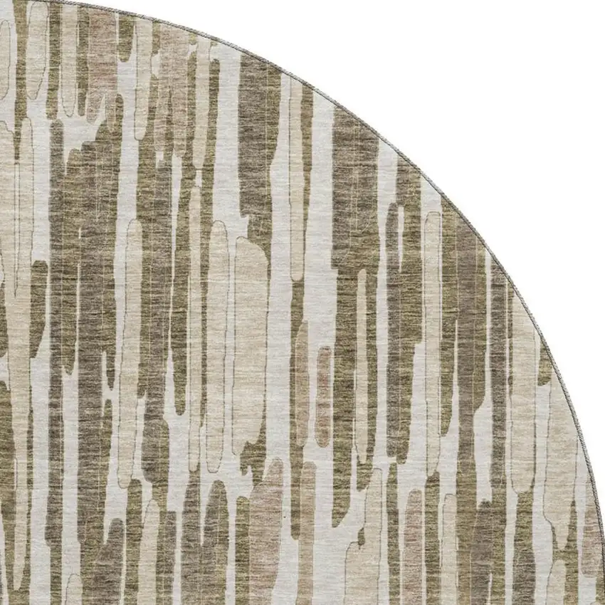 8' Coffee And Ivory Abstract Washable Round Rug With UV Protection Photo 4