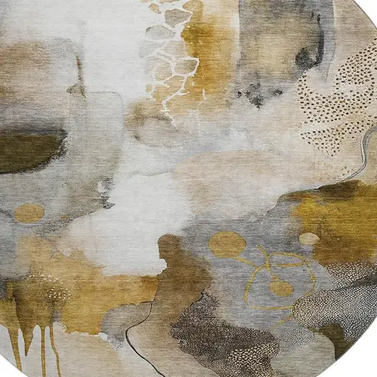 8' Coffee And Ivory Abstract Washable Round Rug With UV Protection Photo 5