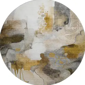 Photo of 8' Coffee And Ivory Abstract Washable Round Rug With UV Protection