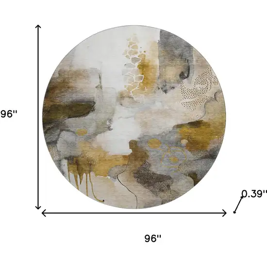 8' Coffee And Ivory Abstract Washable Round Rug With UV Protection Photo 8