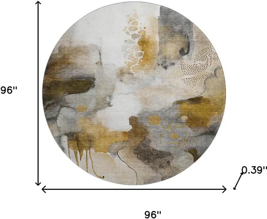 8' Coffee And Ivory Abstract Washable Round Rug With UV Protection Photo 8