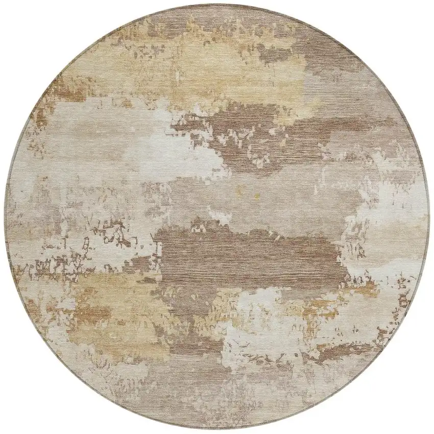 8' Coffee And Ivory Round Abstract Washable Indoor Outdoor Area Rug Photo 2