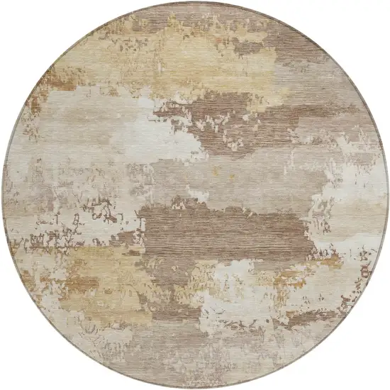 8' Coffee And Ivory Round Abstract Washable Indoor Outdoor Area Rug Photo 1
