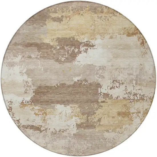 8' Coffee And Ivory Round Abstract Washable Indoor Outdoor Area Rug Photo 3