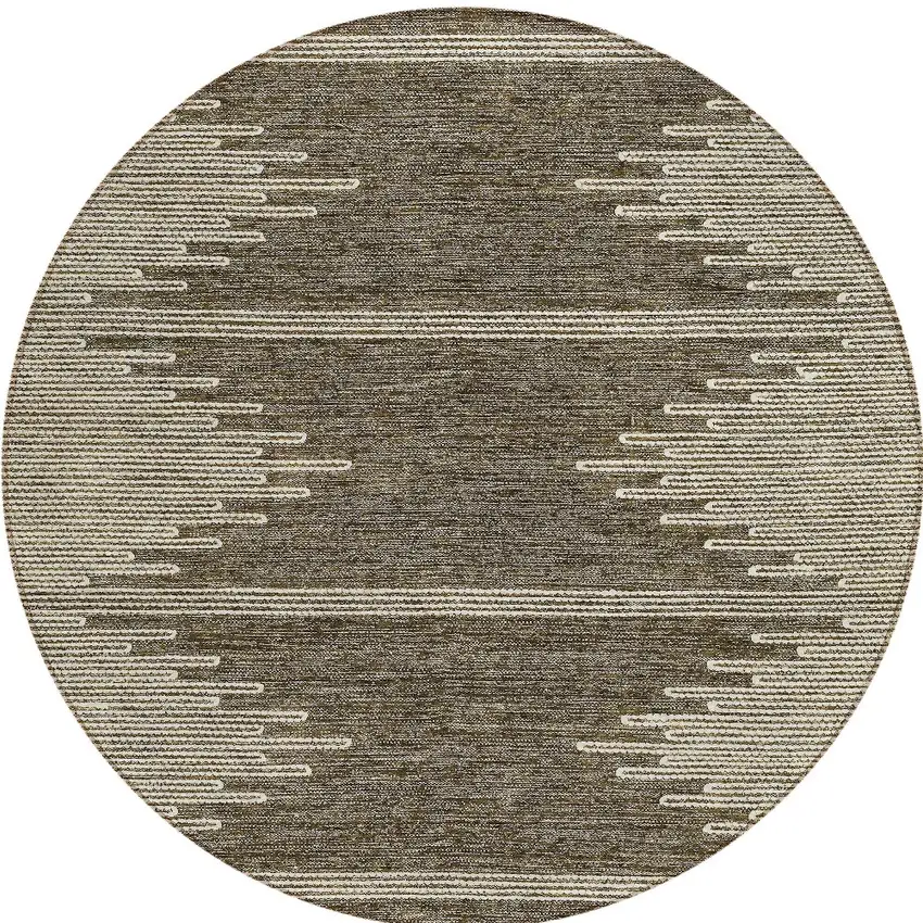 8' Coffee And Ivory Round Abstract Washable Indoor Outdoor Area Rug Photo 6