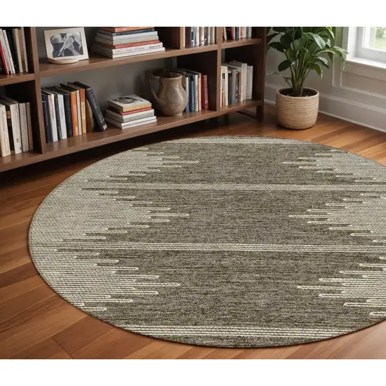 8' Coffee And Ivory Round Abstract Washable Indoor Outdoor Area Rug Photo 9