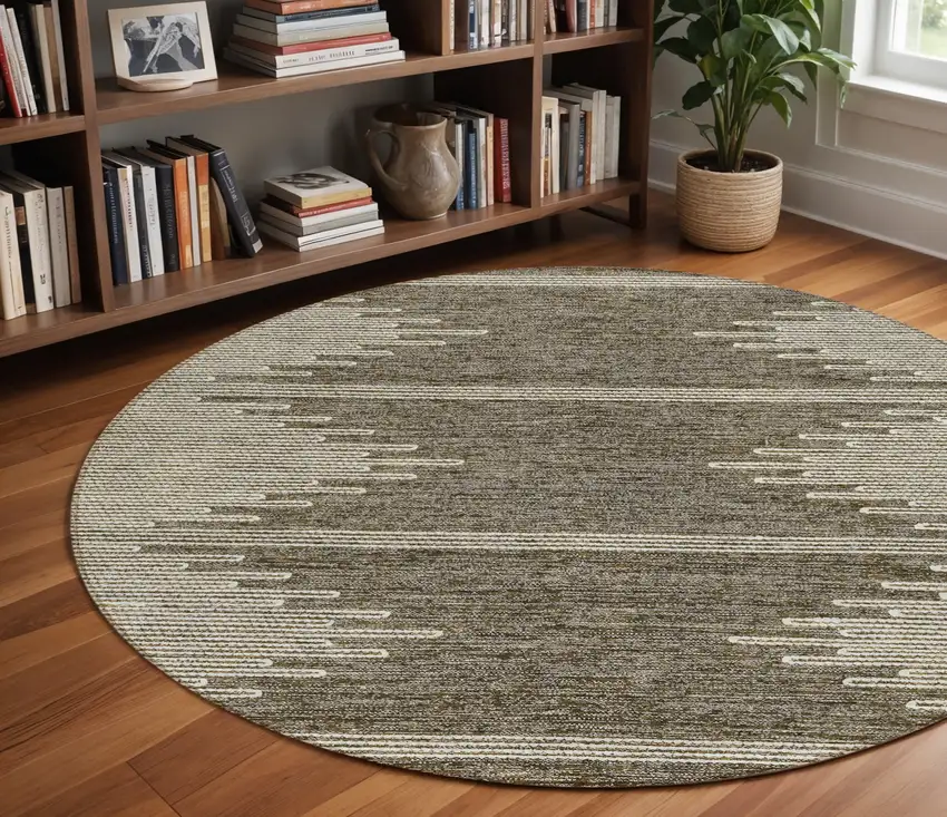 8' Coffee And Ivory Round Abstract Washable Indoor Outdoor Area Rug Photo 9
