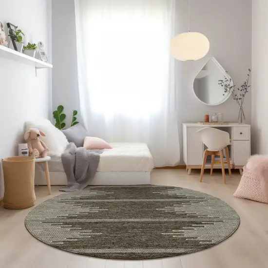 8' Coffee And Ivory Round Abstract Washable Indoor Outdoor Area Rug Photo 8