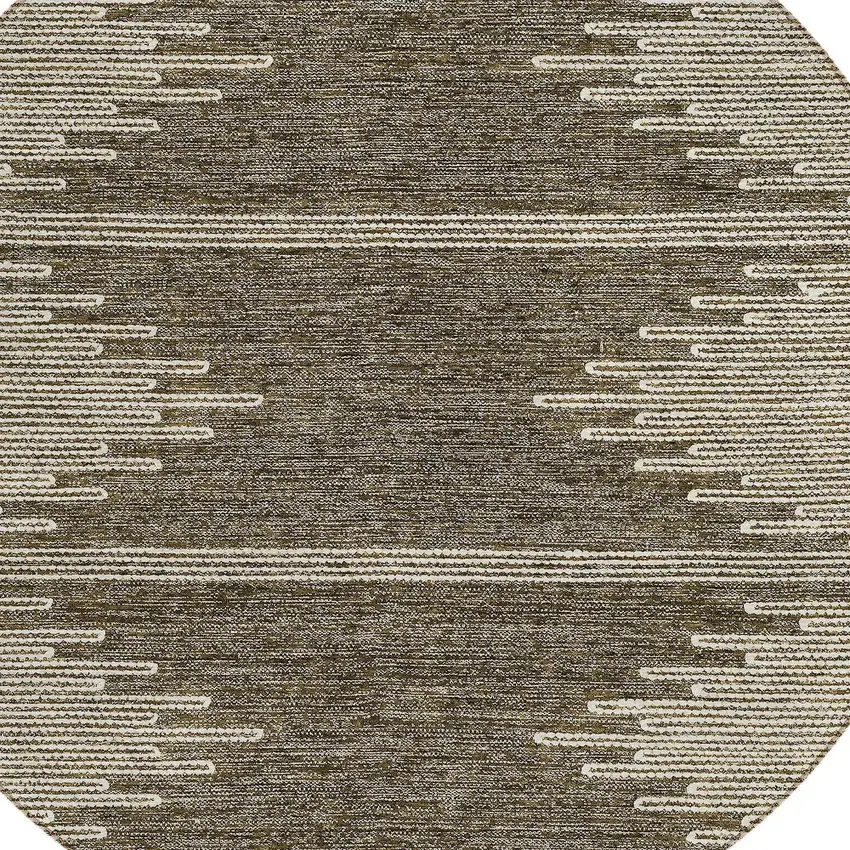 8' Coffee And Ivory Round Abstract Washable Indoor Outdoor Area Rug Photo 5
