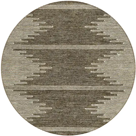 8' Coffee And Ivory Round Abstract Washable Indoor Outdoor Area Rug Photo 2