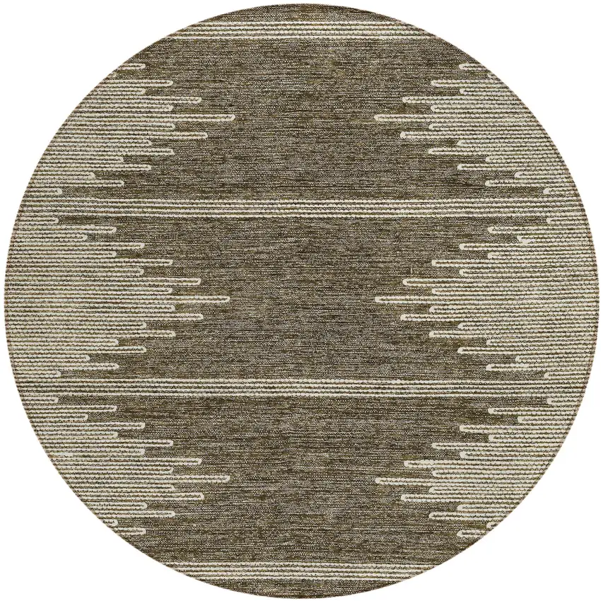 8' Coffee And Ivory Round Abstract Washable Indoor Outdoor Area Rug Photo 2