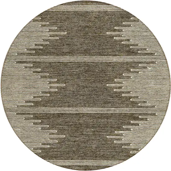 8' Coffee And Ivory Round Abstract Washable Indoor Outdoor Area Rug Photo 2