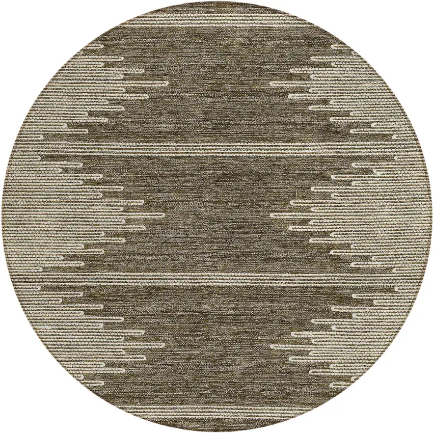 8' Coffee And Ivory Round Abstract Washable Indoor Outdoor Area Rug Photo 2