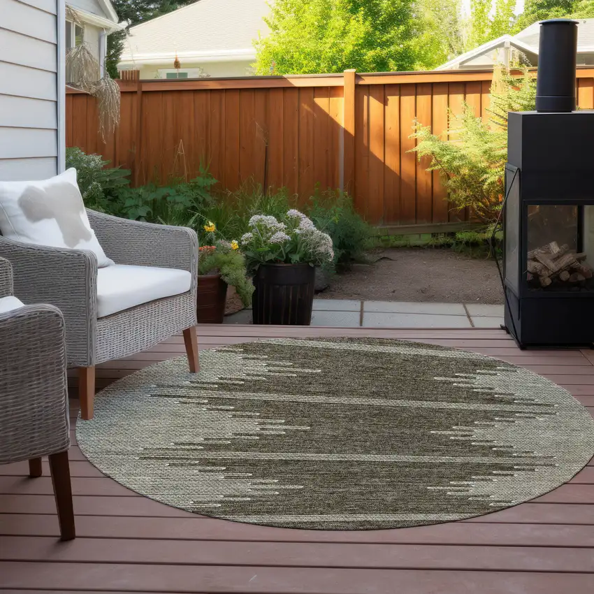 8' Coffee And Ivory Round Abstract Washable Indoor Outdoor Area Rug Photo 7