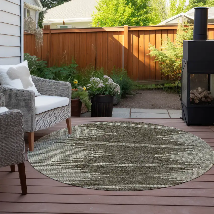 8' Coffee And Ivory Round Abstract Washable Indoor Outdoor Area Rug Photo 7