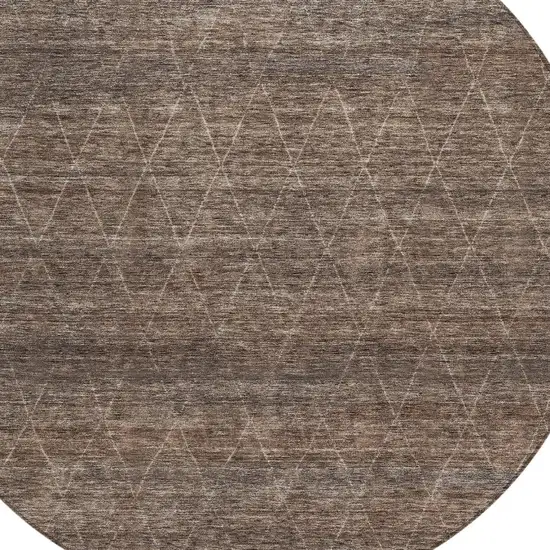 8' Coffee And Ivory Round Geometric Washable Indoor Outdoor Area Rug Photo 4