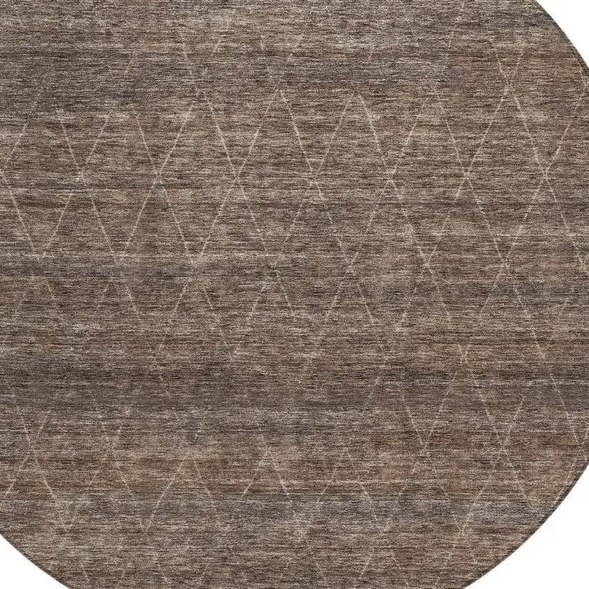 8' Coffee And Ivory Round Geometric Washable Indoor Outdoor Area Rug Photo 4