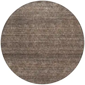 Photo of 8' Coffee And Ivory Round Geometric Washable Indoor Outdoor Area Rug