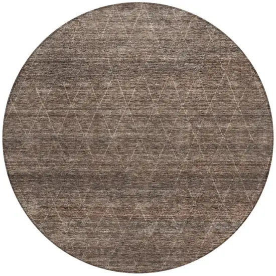 8' Coffee And Ivory Round Geometric Washable Indoor Outdoor Area Rug Photo 5