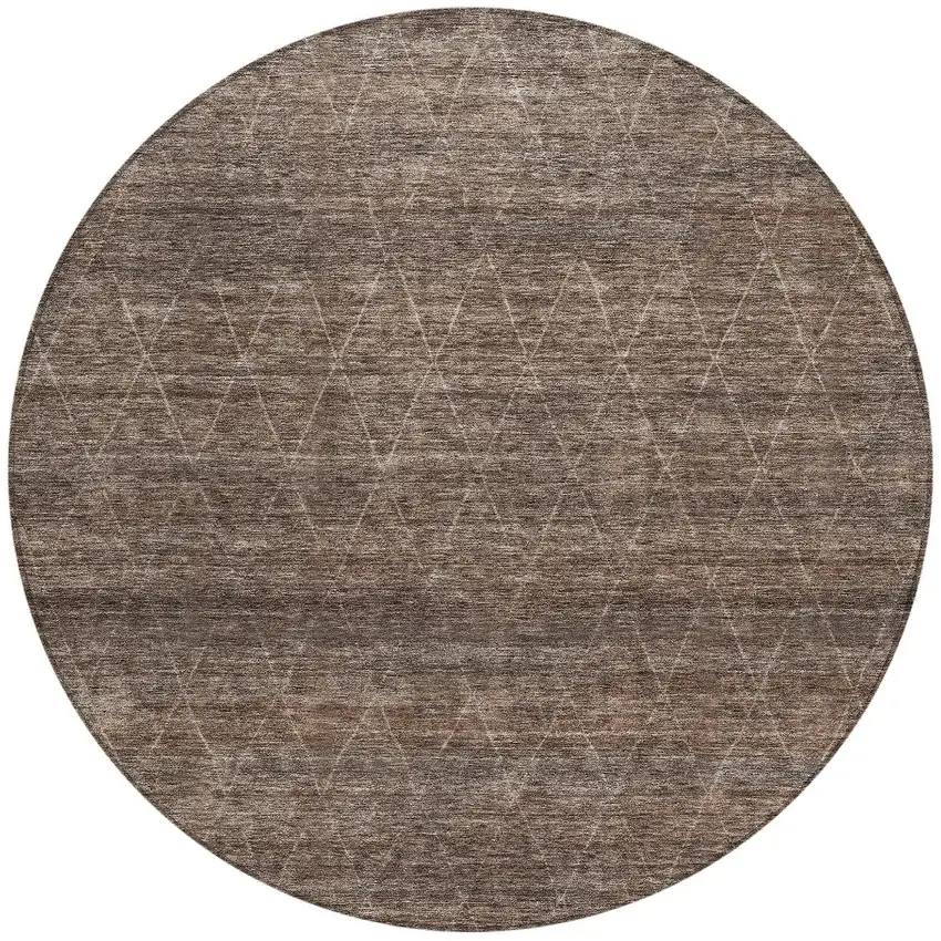 8' Coffee And Ivory Round Geometric Washable Indoor Outdoor Area Rug Photo 5