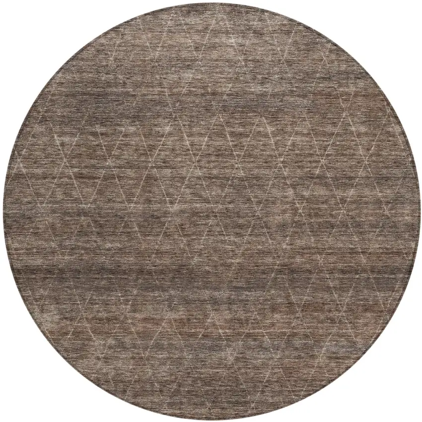 8' Coffee And Ivory Round Geometric Washable Indoor Outdoor Area Rug Photo 2